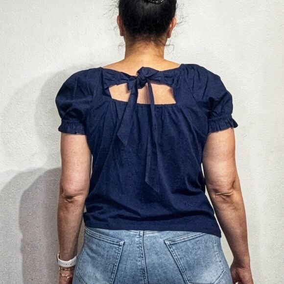 J. Crew Navy Tie Back Blouse Sz M NWT - Picture 10 of 12